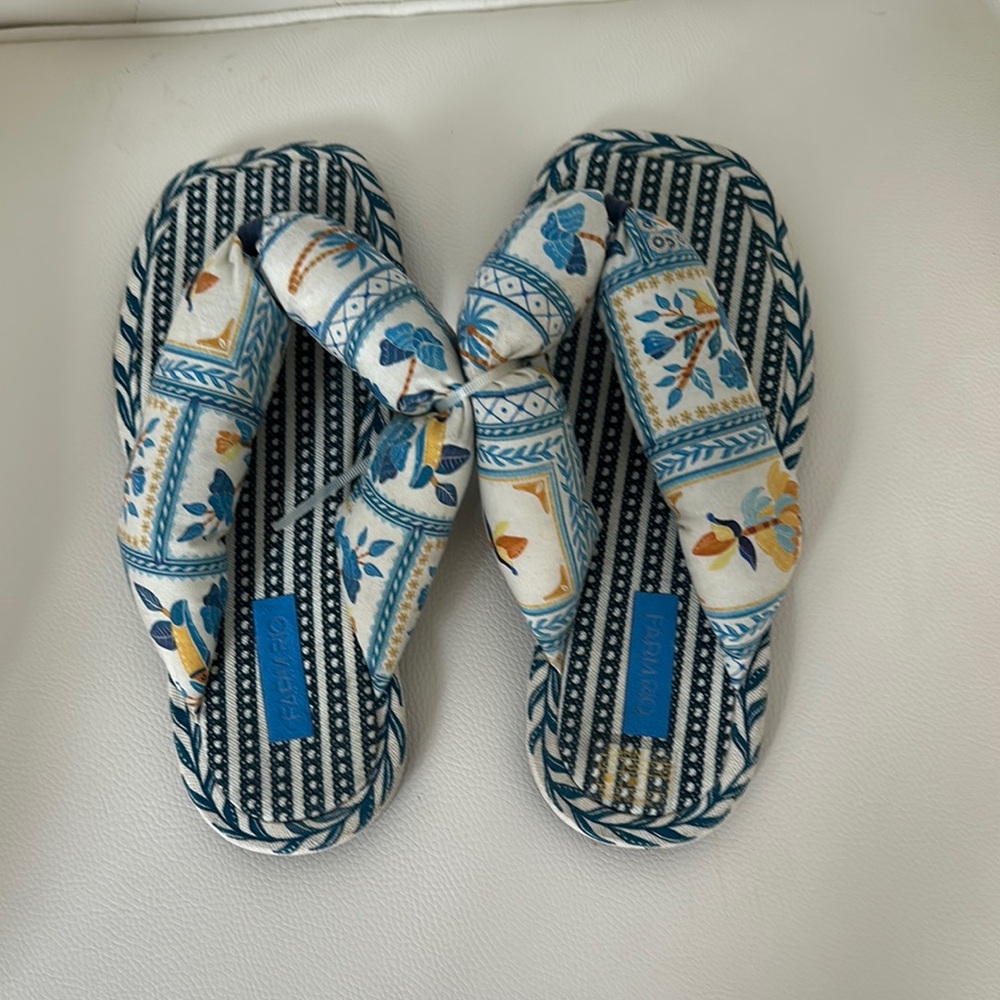 FARM Rio Blue and White Patterned Slippers, Sandals. Comfy, Vacation ready - Picture 5 of 6